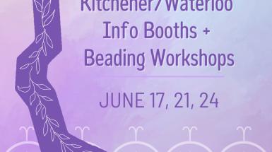 Purple info-graphic containing information about the Bead the Tract Workshop and Info booths.