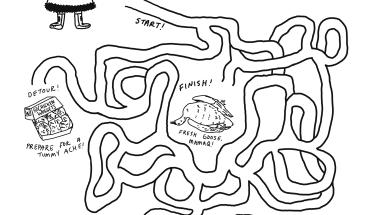a finger maze with dead ends such as a hungry polar bear, fresh goose and fast food