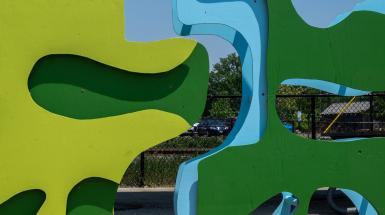 Closeup of the interlocking shapes.