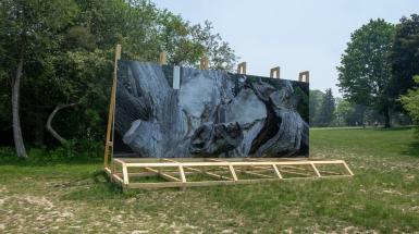 Freestanding billboard 3/4 view.