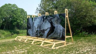 Freestanding billboard 3/4 view.