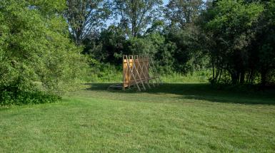 Freestanding billboard from behind 3/4 view.