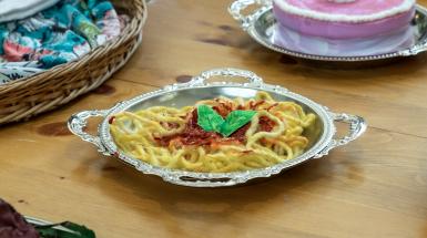 Spaghetti made of string and paint.