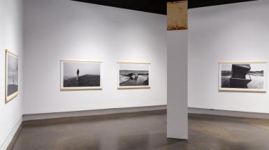 Gallery walls with three hanging photographs a different subject matter.