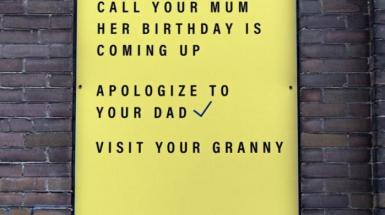 Yellow background with text that reads "call your mum her birthday is coming up, apologize to your dad, visit your granny." There is a check mark next to dad