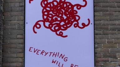 Swirly lines that create almost a ball shape with text everything will be alright