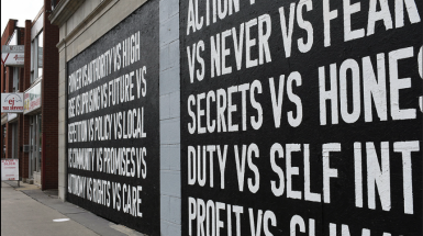 A List of Antagonisms" (2021) by Hiba Abdallah, installed at Workhaus Market for CAFKA.21 Everything Not Saved Will Be Lost. Photographer unknown.