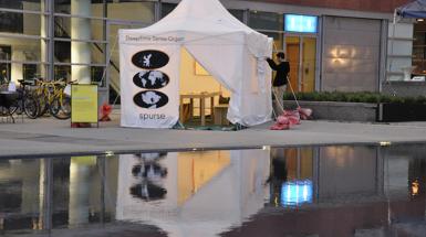 Photo of tent that says "deep time sense organ"