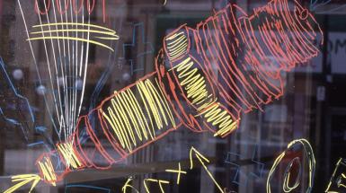 grease pencil drawings on glass of spark plug
