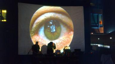 Eyeball projected on projector screen 
