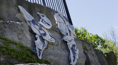 Ceramics on stone wall