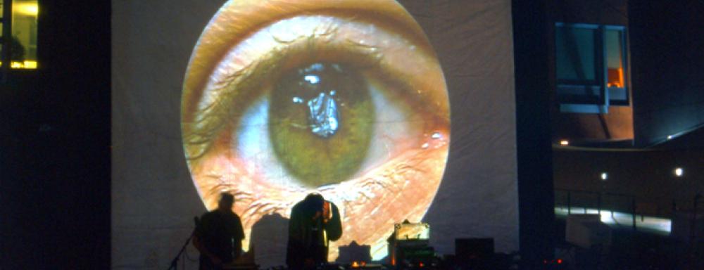 Eyeball projected on projector screen 