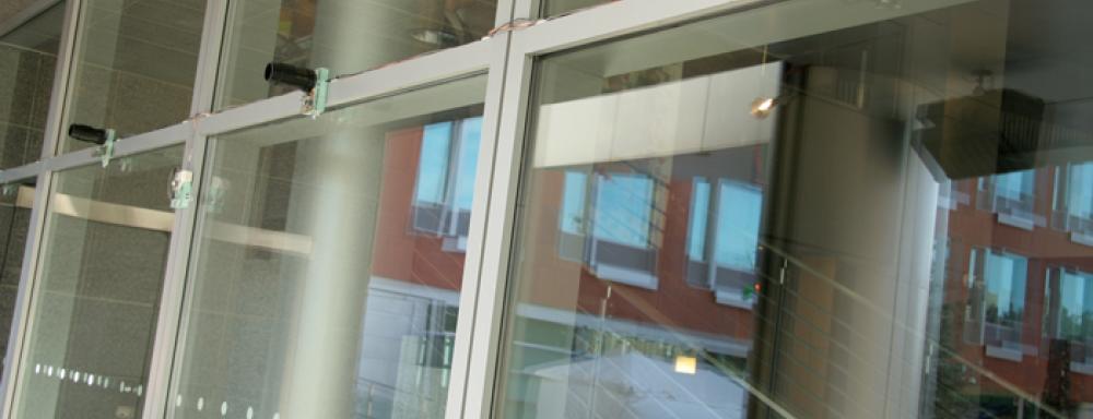 Window with short black pipes at the top