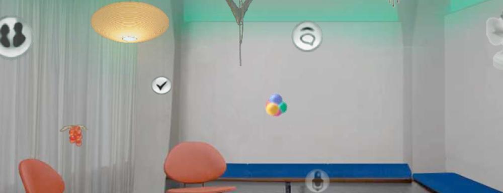 Collage of interior room with two chairs an a coffee table. 