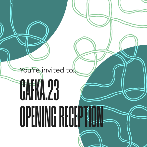 opening reception graphic with green circle branding and string