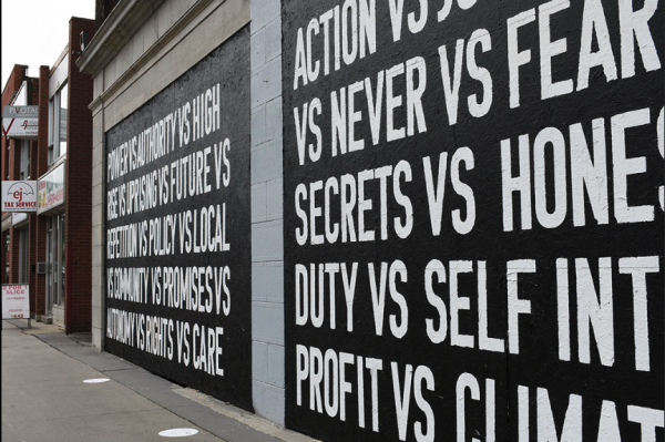 A List of Antagonisms" (2021) by Hiba Abdallah, installed at Workhaus Market for CAFKA.21 Everything Not Saved Will Be Lost. Photographer unknown.