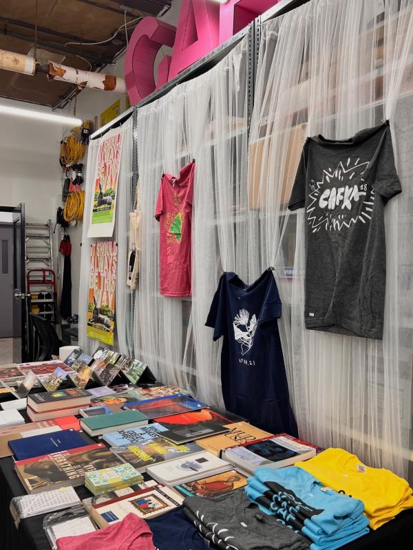 table set up for globe studios annual open house